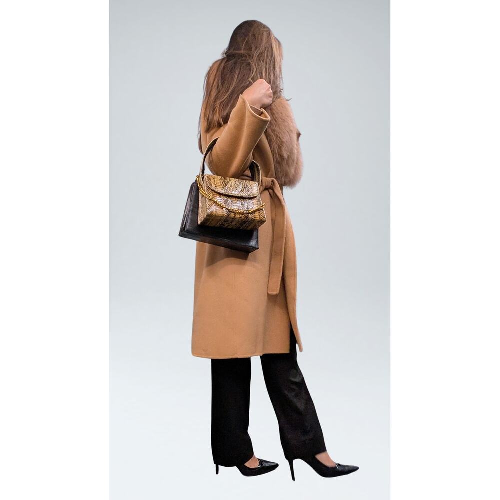 Pissenlit Camel Wool Cashmere Coat genuine Fox Fur Collar - Picture 4 of 11